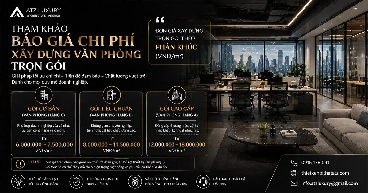 Báo giá chi phí xây dựng văn phòng trọn gói cập nhật 2026