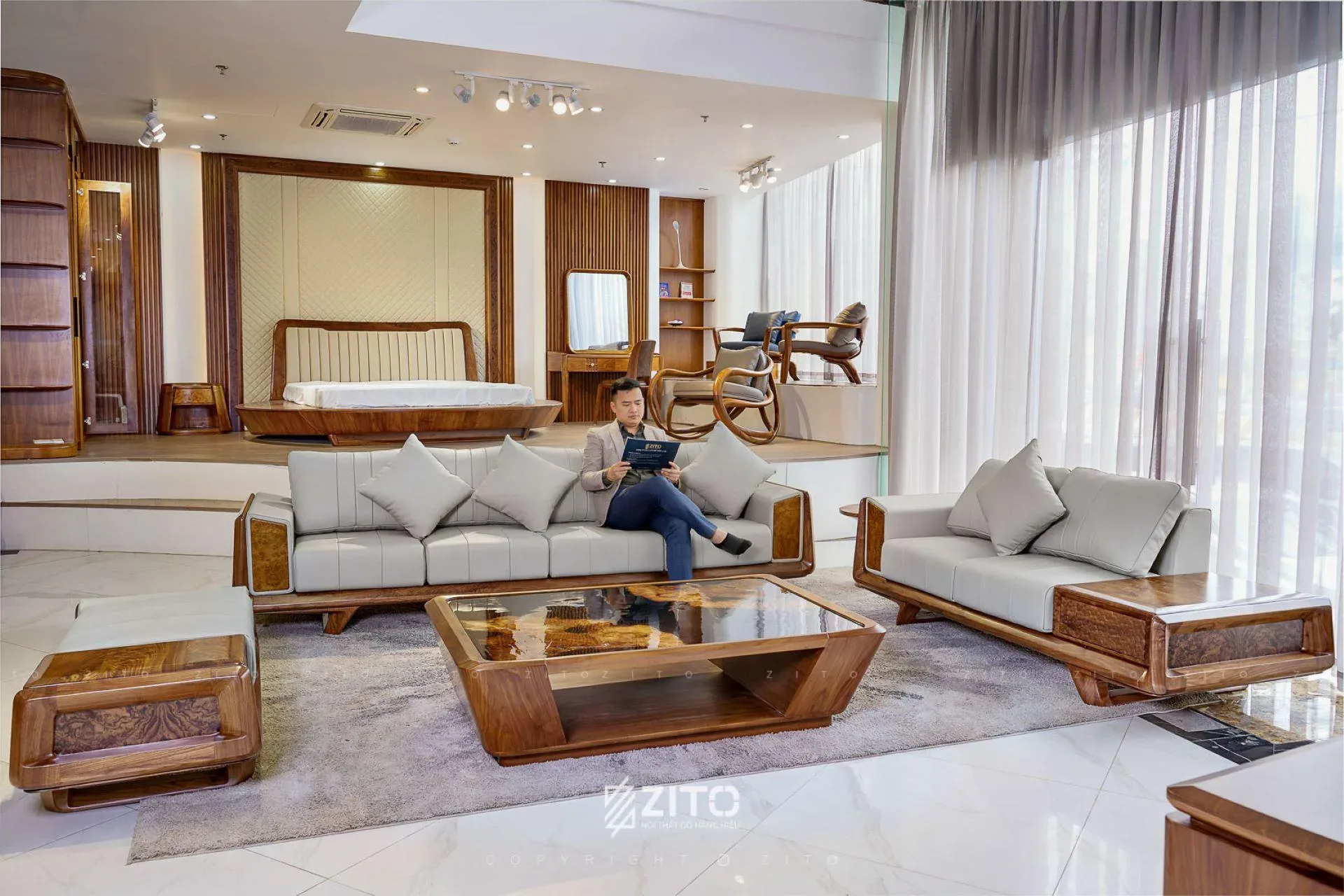 Sofa Gỗ Óc Chó ZG 190 1 Sofa Gỗ Óc Chó ZG 190